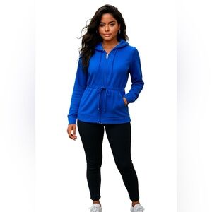 Isabella Active Vibrant Blue Long Zip Front Hooded Jacket Loungewear Size Large